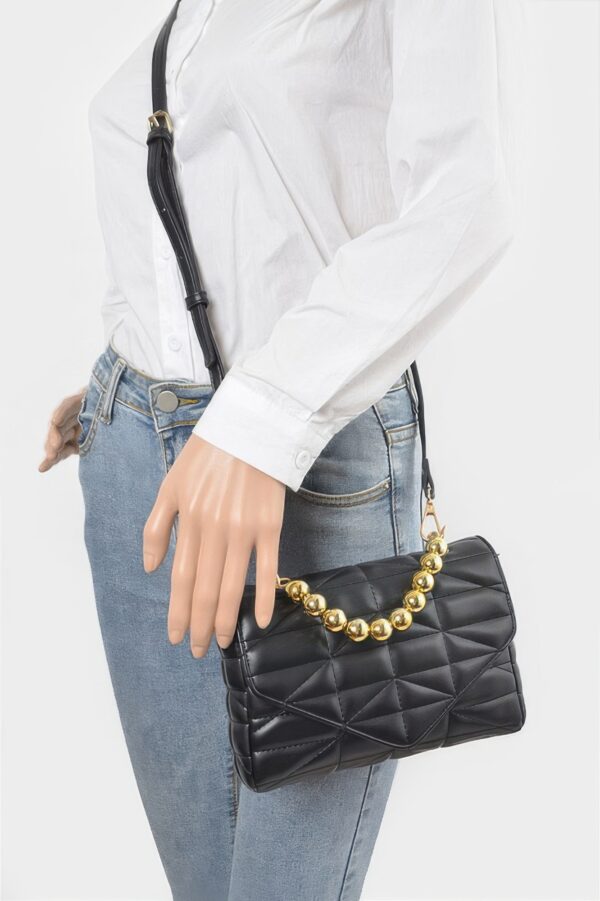 Quilted Faux Leather Flap Bag with Ball Chain