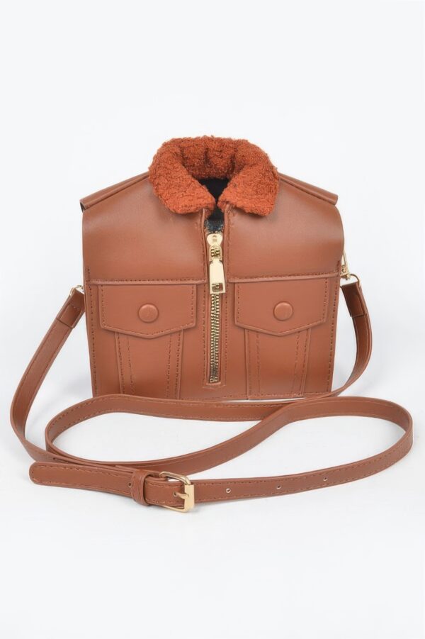 Jacket-Inspired Faux Leather Fur Crossbody Bag