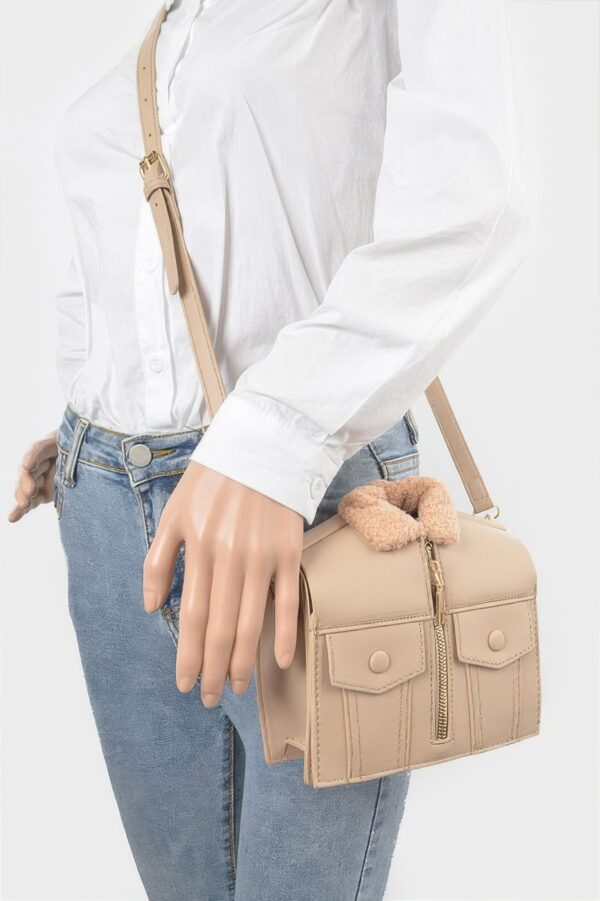 Jacket-Inspired Faux Leather Fur Crossbody Bag
