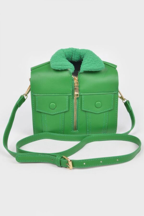 Jacket-Inspired Faux Leather Fur Crossbody Bag