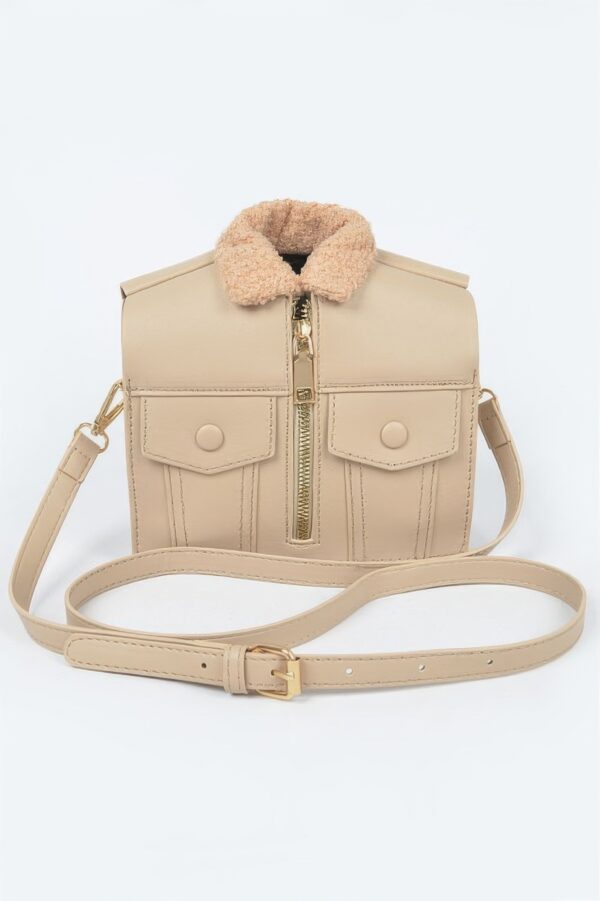 Jacket-Inspired Faux Leather Fur Crossbody Bag