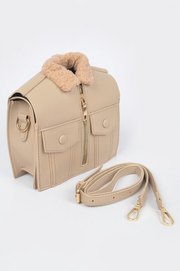 Jacket-Inspired Faux Leather Fur Crossbody Bag