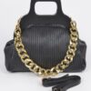 Pleated Chain Bag with Wooden Handle