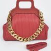 Pleated Chain Bag with Wooden Handle