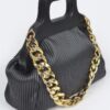 Pleated Chain Bag with Wooden Handle
