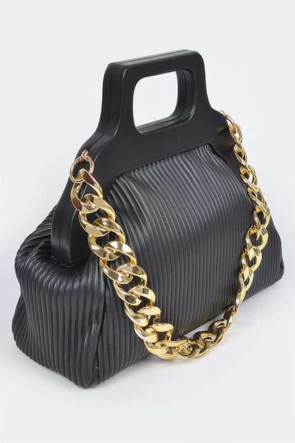 Pleated Chain Bag with Wooden Handle