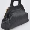 Pleated Chain Bag with Wooden Handle