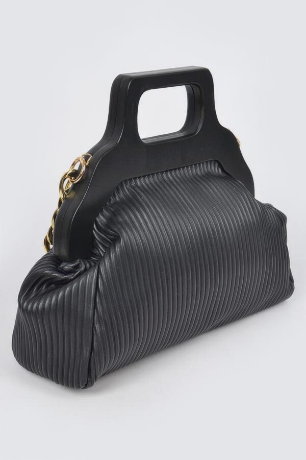 Pleated Chain Bag with Wooden Handle