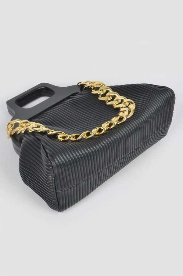 Pleated Chain Bag with Wooden Handle