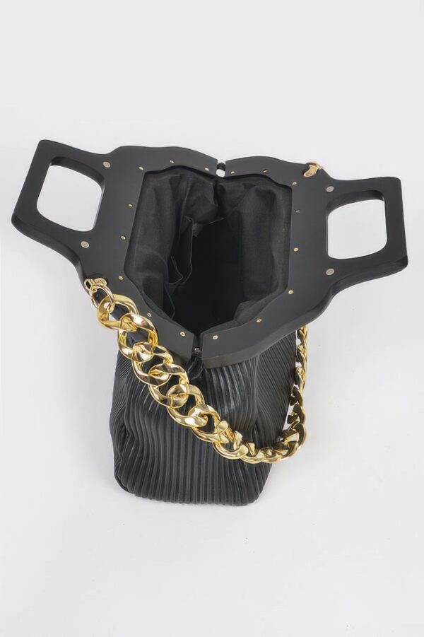 Pleated Chain Bag with Wooden Handle