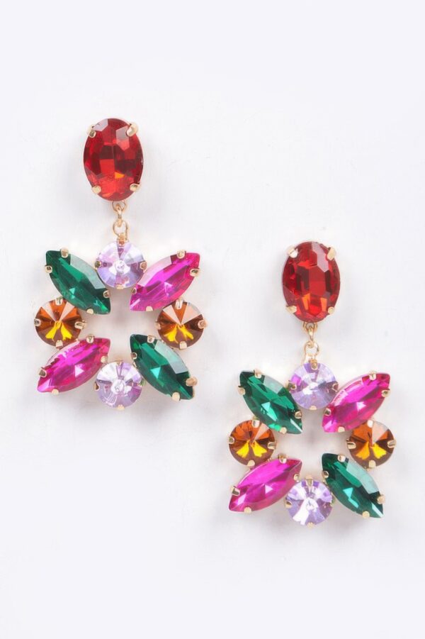 Multi Rhinestone Dangle Earrings – Cascading Drop
