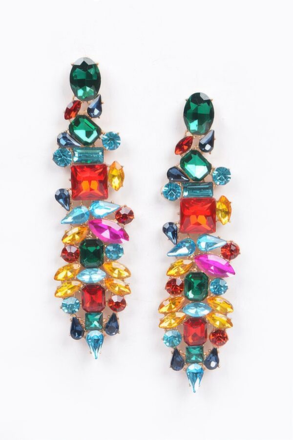 Multi Rhinestone Drop Earrings – Elongated Statement