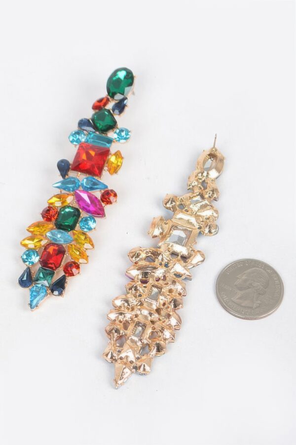Multi Rhinestone Drop Earrings – Elongated Statement