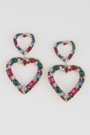 Twin Crystal Heart Drop Earrings