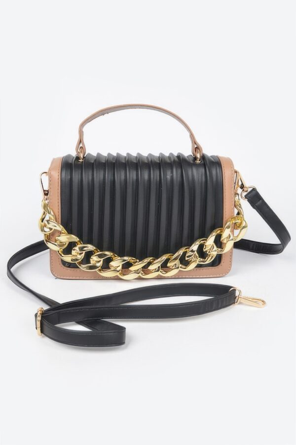Pleated Faux Leather Chain Strap Crossbody Bag