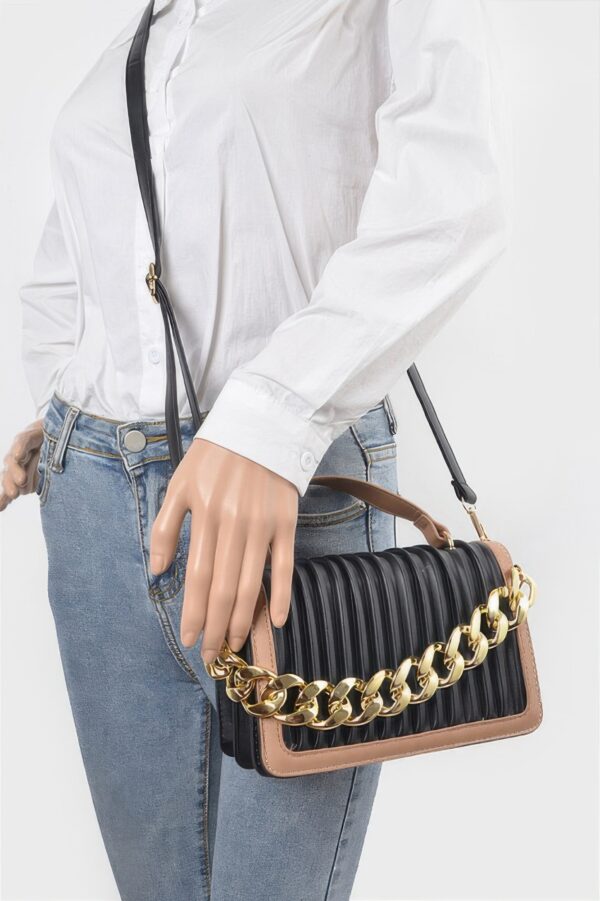 Pleated Faux Leather Chain Strap Crossbody Bag