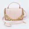 Pleated Faux Leather Chain Strap Crossbody Bag
