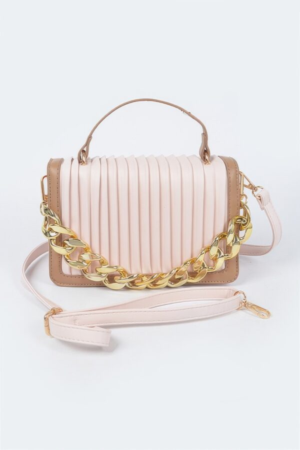 Pleated Faux Leather Chain Strap Crossbody Bag