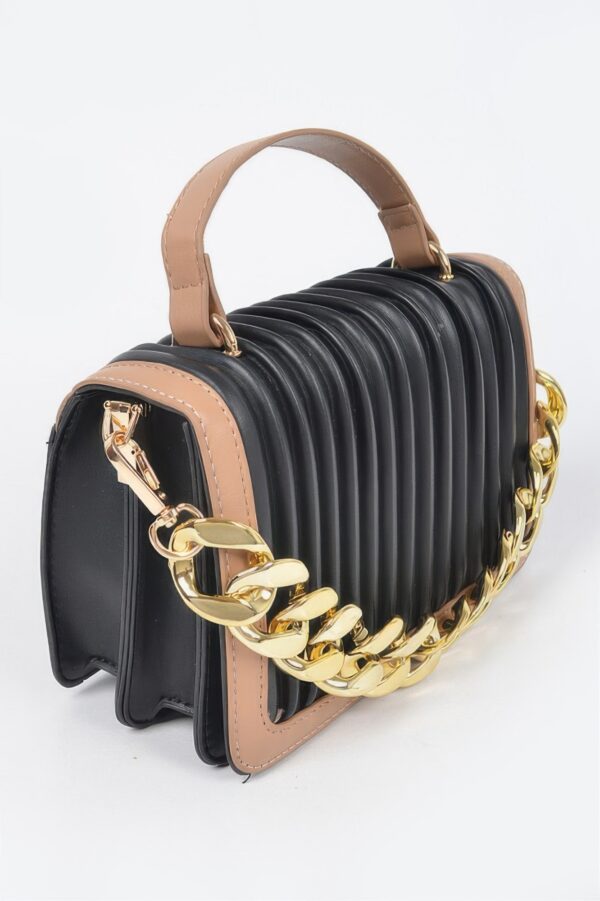 Pleated Faux Leather Chain Strap Crossbody Bag