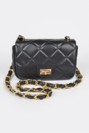 Quilted Faux Leather Chain-Strap Shoulder Bag