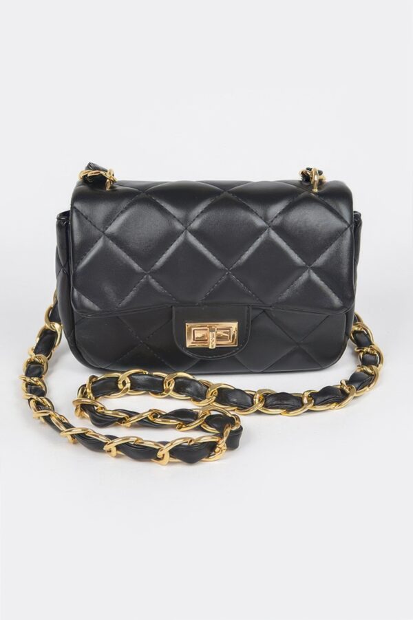 Quilted Faux Leather Chain-Strap Shoulder Bag