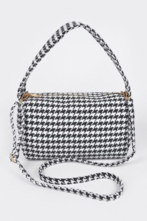 Houndstooth Knit Shoulder Bag – Structured Silhouette