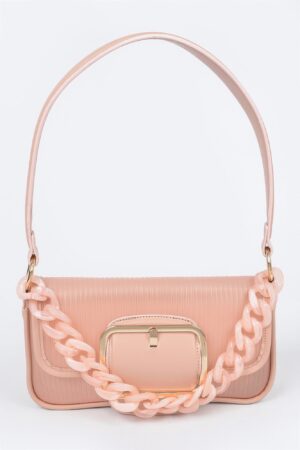 Translucent Buckle Crossbody Bag with Chain