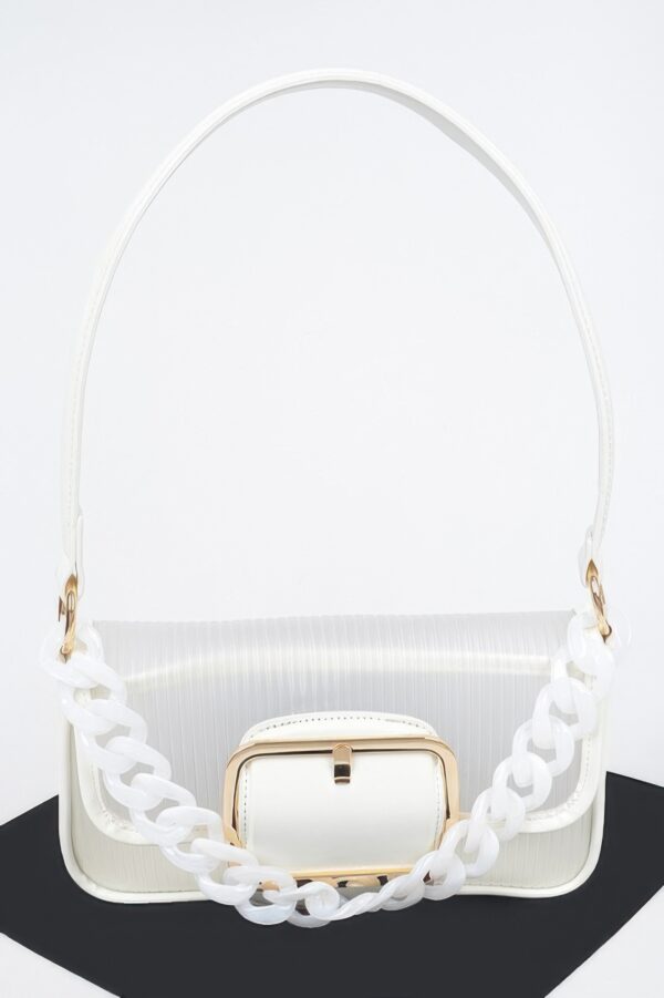 Translucent Buckle Crossbody Bag with Chain