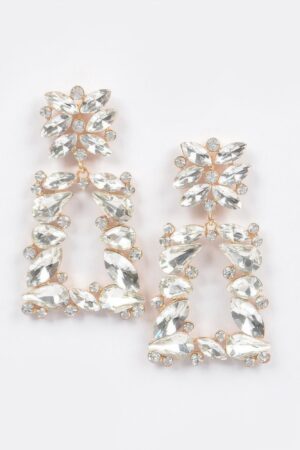 Floral Trapezoid Rhinestone Dangle Earrings