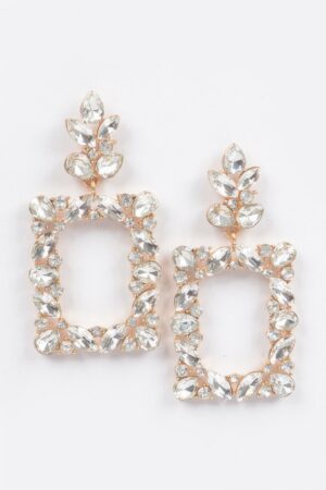 Rhinestone Leaf-Rectangle Dangle Earrings