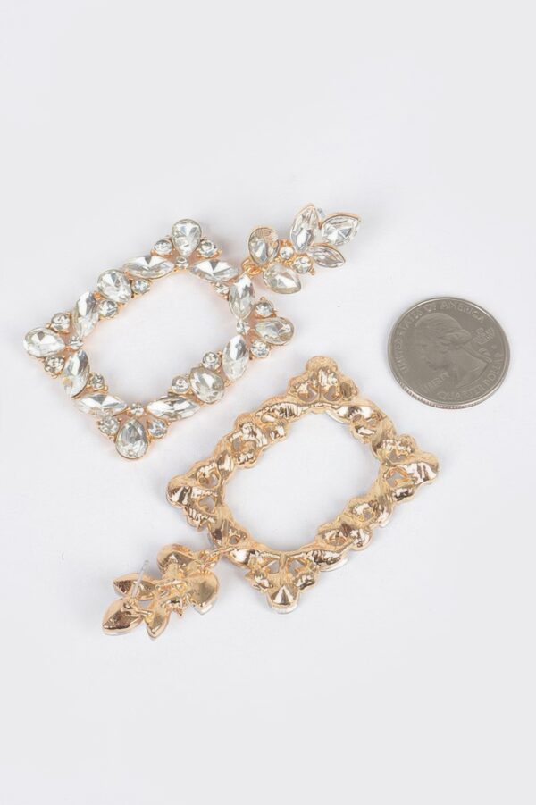 Rhinestone Leaf-Rectangle Dangle Earrings