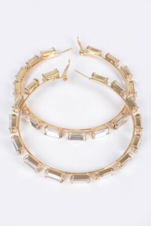 Rectangle Rhinestone Hoop Earrings – 3 x 3 Inch Geometric