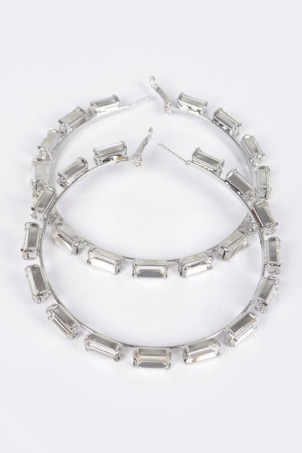 Rectangle Rhinestone Hoop Earrings – 3 x 3 Inch Geometric