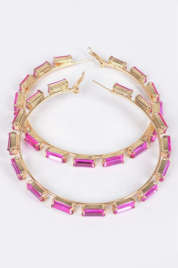 Rectangle Rhinestone Hoop Earrings – 3 x 3 Inch Geometric