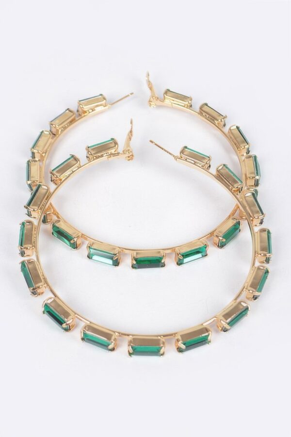 Rectangle Rhinestone Hoop Earrings – 3 x 3 Inch Geometric