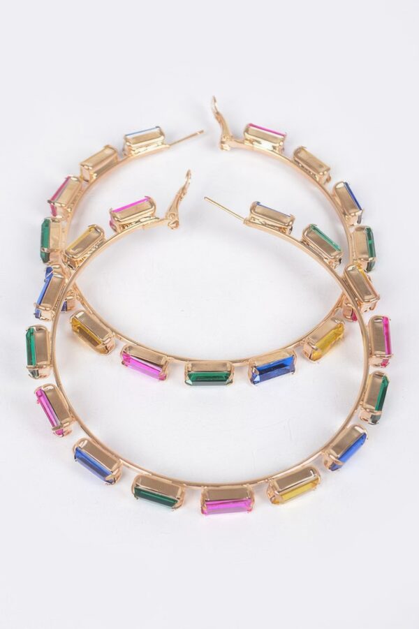 Rectangle Rhinestone Hoop Earrings – 3 x 3 Inch Geometric