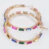 Rectangle Rhinestone Hoop Earrings – 3 x 3 Inch Geometric