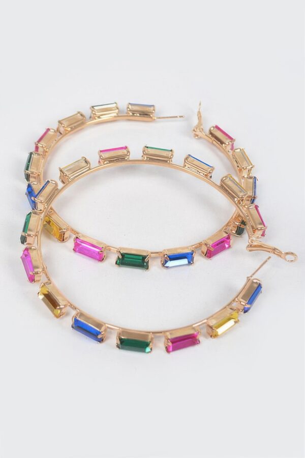 Rectangle Rhinestone Hoop Earrings – 3 x 3 Inch Geometric