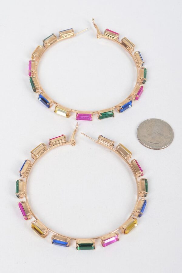 Rectangle Rhinestone Hoop Earrings – 3 x 3 Inch Geometric
