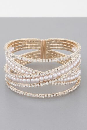 Multi Cross Jewel Cuff Bracelet – Open Bold Silhouette