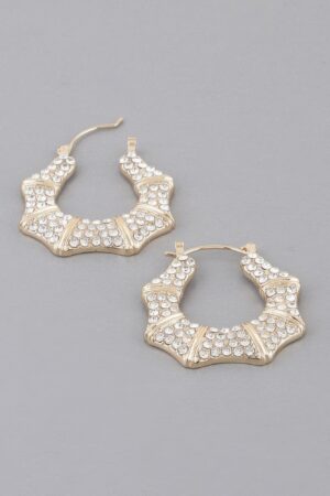 Curved Shoehorn Hoop Earrings with Rhinestones