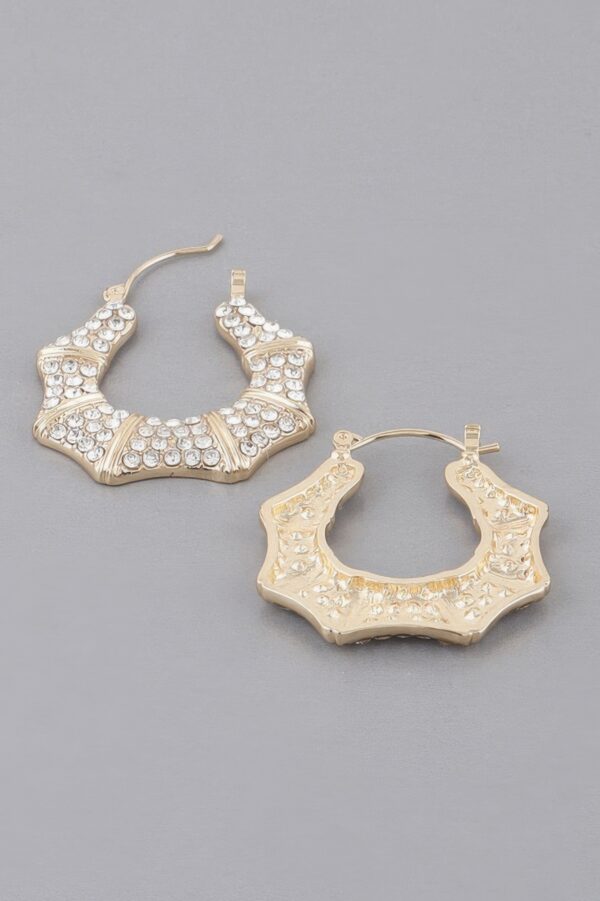Curved Shoehorn Hoop Earrings with Rhinestones
