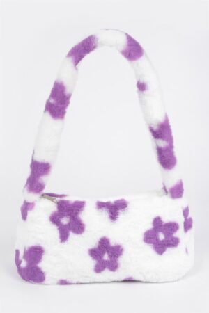Faux Wool Floral Shoulder Bag – Compact Shape