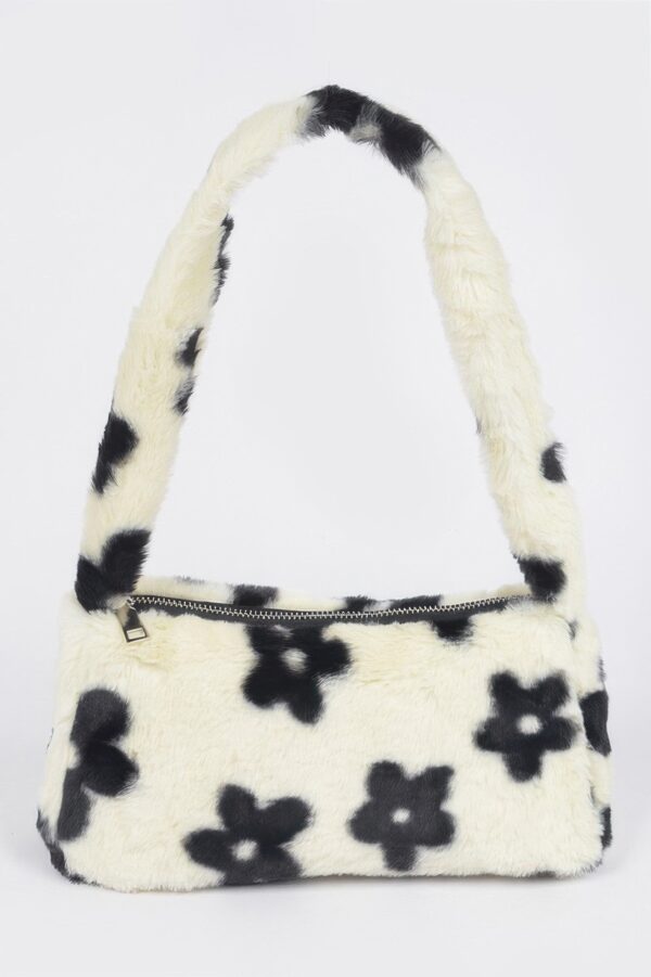 Faux Wool Floral Shoulder Bag – Compact Shape