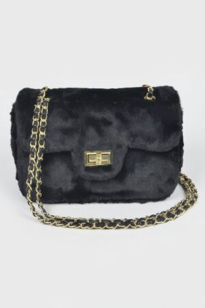 Faux Wool Flap Shoulder Bag – Textured Compact Satchel