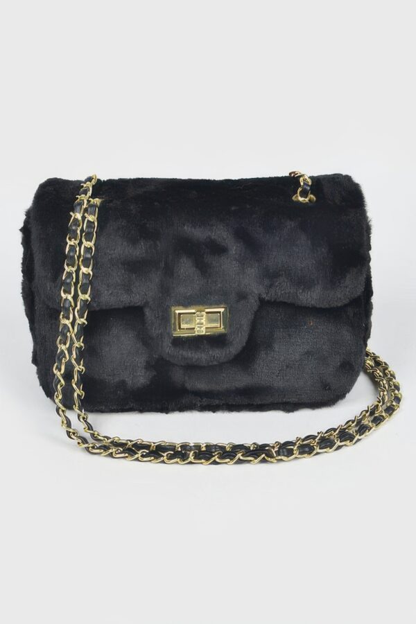 Faux Wool Flap Shoulder Bag – Textured Compact Satchel