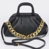 Pleated Faux Leather Top-Handle Bag – Structured Design