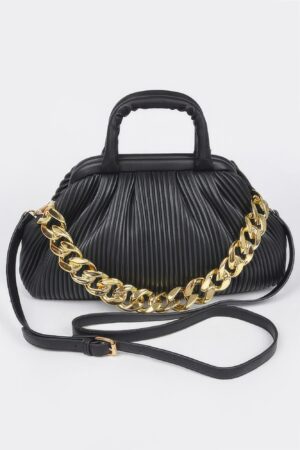 Pleated Faux Leather Top-Handle Bag – Structured Design