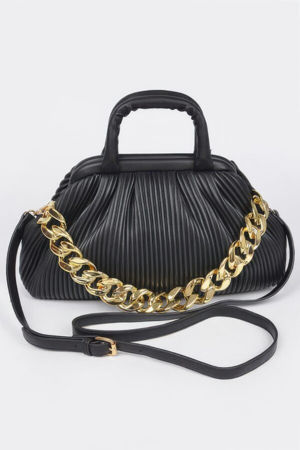 Pleated Faux Leather Top-Handle Bag – Structured Design
