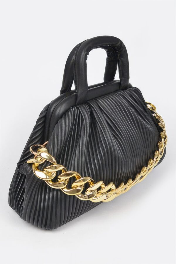 Pleated Faux Leather Top-Handle Bag – Structured Design